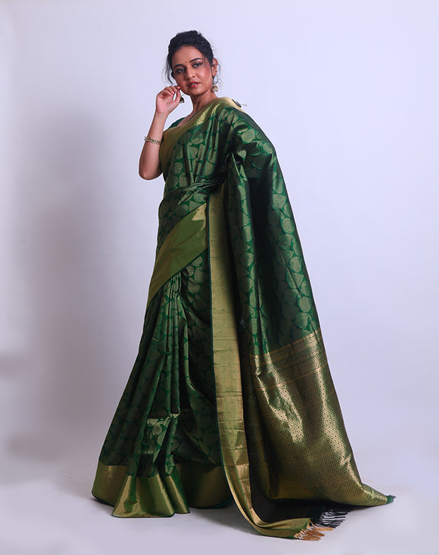 A Bottle Green Soft South silk saree with a Bavanchi Border and pallu with tassels - KSL02941