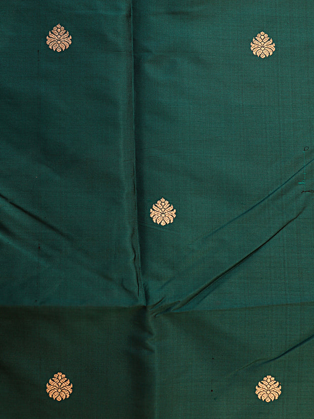 Signoraa Peacock Green Silk Zari Butti Weaving Fabric – PMT012433