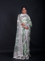 Signoraa Green Organza Printed Saree - EMB03246