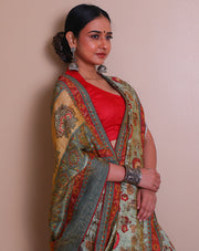 The light green blended saree with zari woven throughout, combined with printed designs on the border, pallu, and drape, sounds elegant - BLN01203