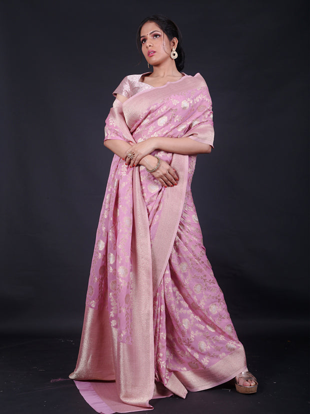 Signoraa Pink Georgette Zari Jangla Saree – CHG03938