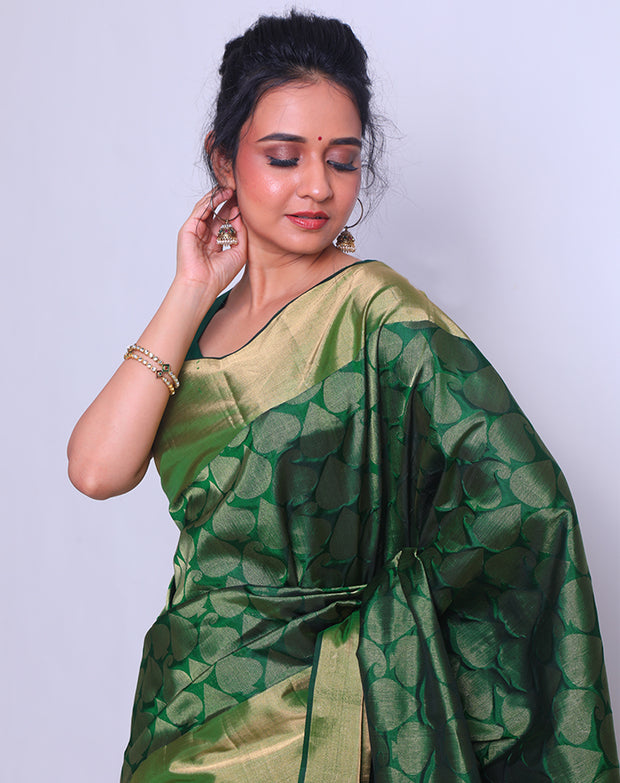A Bottle Green Soft South silk saree with a Bavanchi Border and pallu with tassels - KSL02941