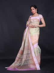 Signoraa Lime Green Organza Satin Printed Saree – PTS051111