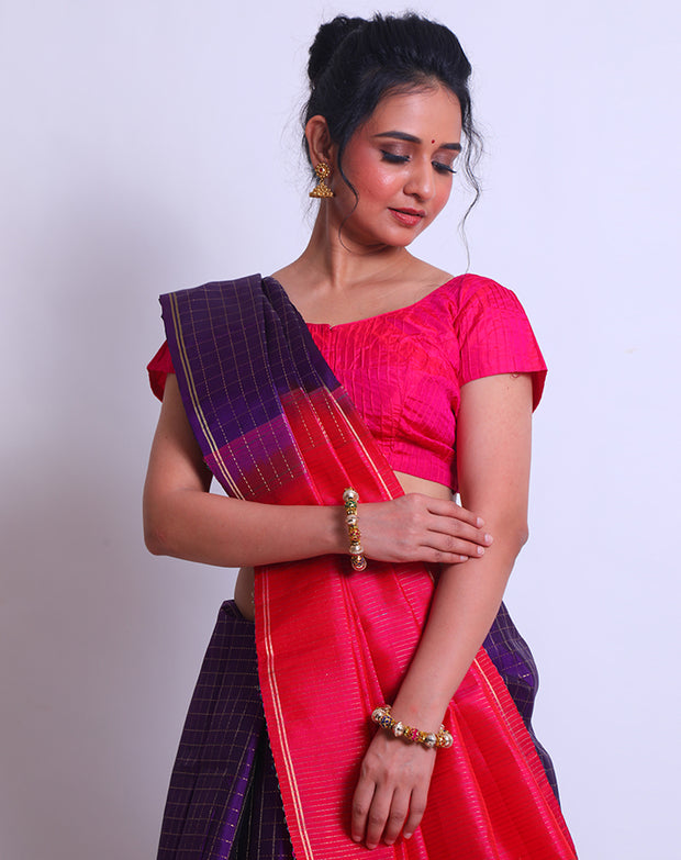 The Purple South silk saree with zari checks woven all over the drape sounds lovely - KSL03078