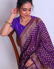 The Purple Khadi Georgette Handloom saree with an antique zari border and pallu sounds absolutely divine - CHG04054
