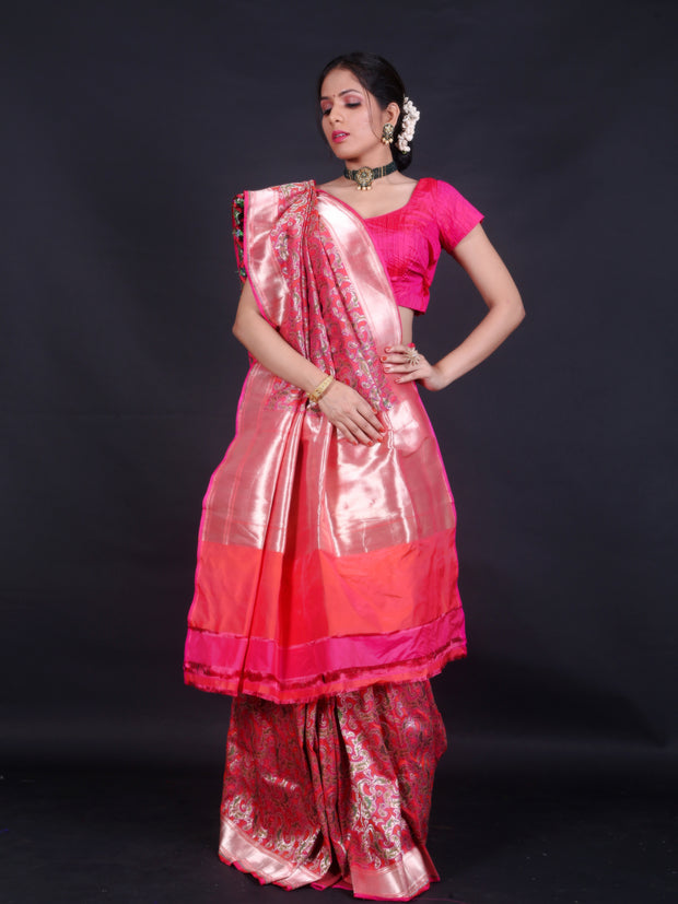 Signoraa Pink Banarasi Silk Meenakari Saree – BSK010083
