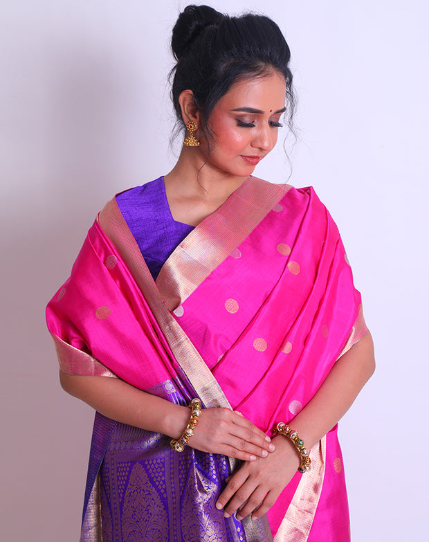The Rani South Silk saree with a zari border and gold and silver polka dots buttis all over the saree sounds absolutely charming - KSL03070