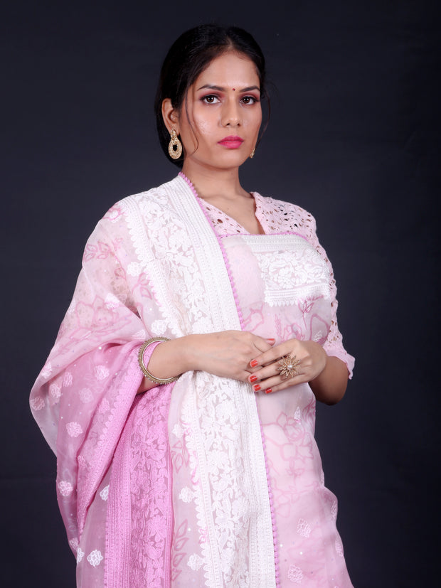 Signoraa Pink Organza Digital Printed Saree – EMB03246