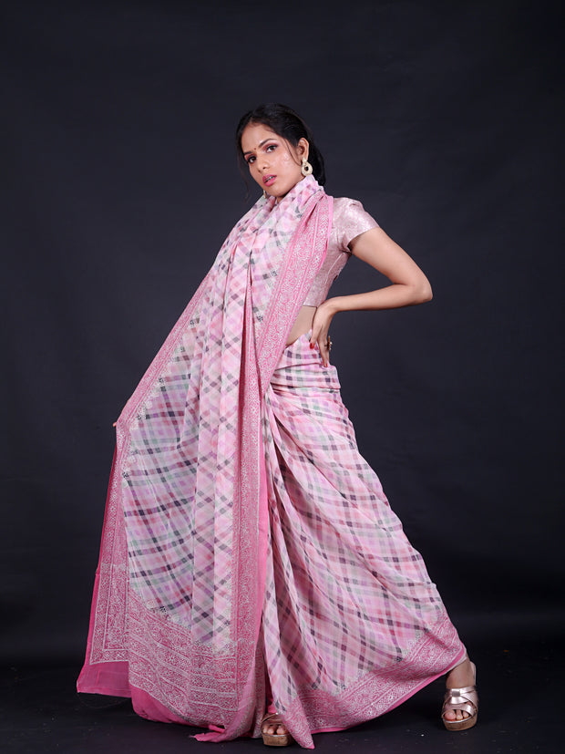 Signoraa Pink Georgette Zari Saree – EMB03241