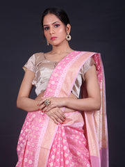 Signoraa Pink Banarasi Kora Cotton Butti Saree – BSK010103