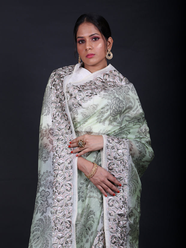 Signoraa Green Organza Printed Saree - EMB03246