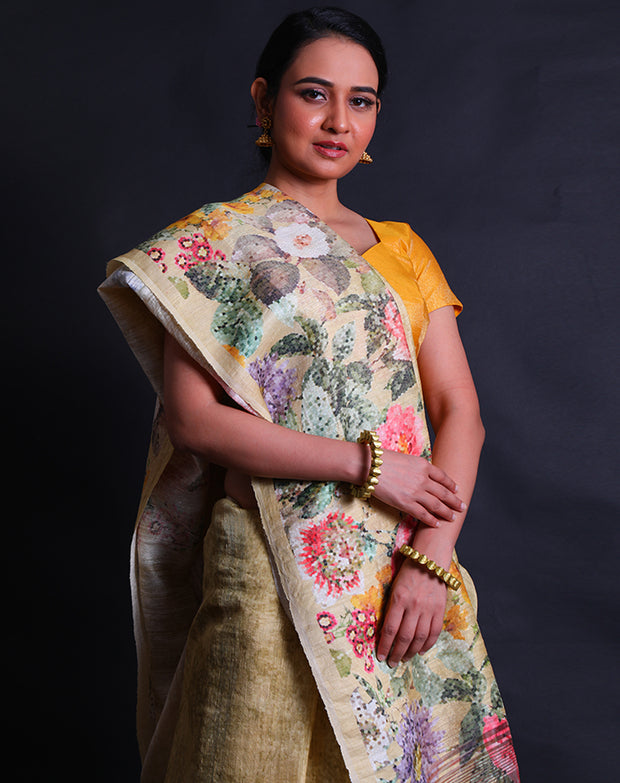 The light yellow Tussar saree you're describing sounds fresh and elegant.- PTS05296