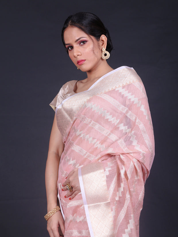 Signoraa Pink South Cotton Leheriya Zigzag Saree – FCT010651