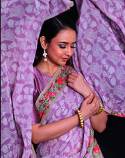 The pink georgette saree exudes grace and charm with its white digital print,- CHG04071