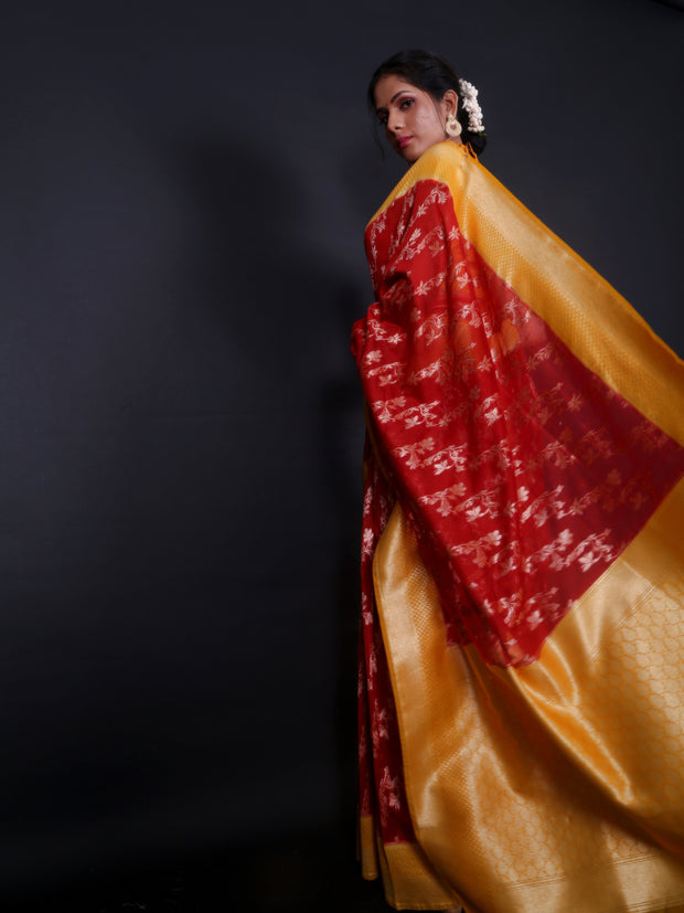 Signoraa Red Banarasi Silk Cotton Leheriya Saree – BSK09609