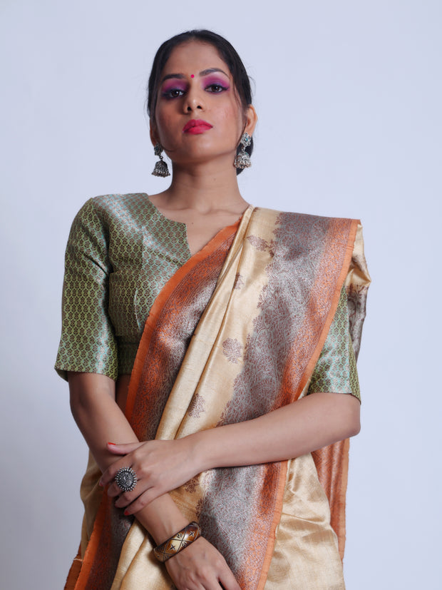 Signoraa beige Banarasi Handloom Tussar Silk saree - BSK010067