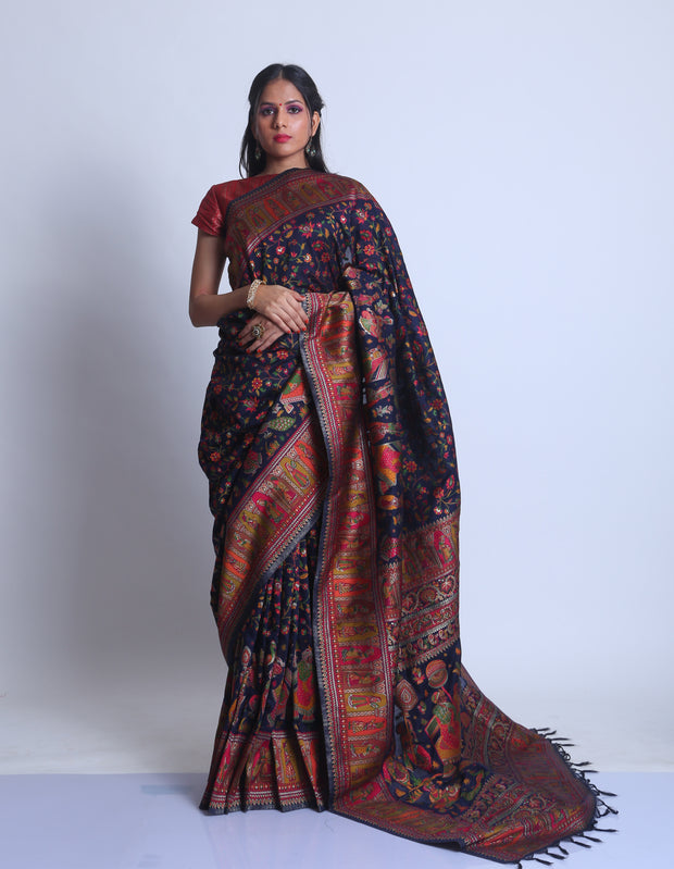 Signoraa  Black Pashmina silk fabric saree - BLN00756