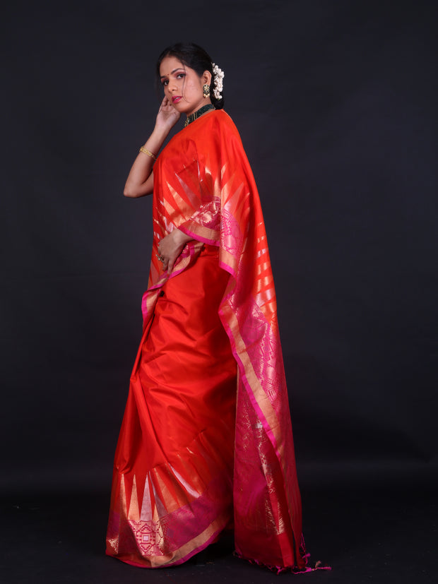 Signoraa Orange Kanjivaram Silk Temple Saree – KSL02859