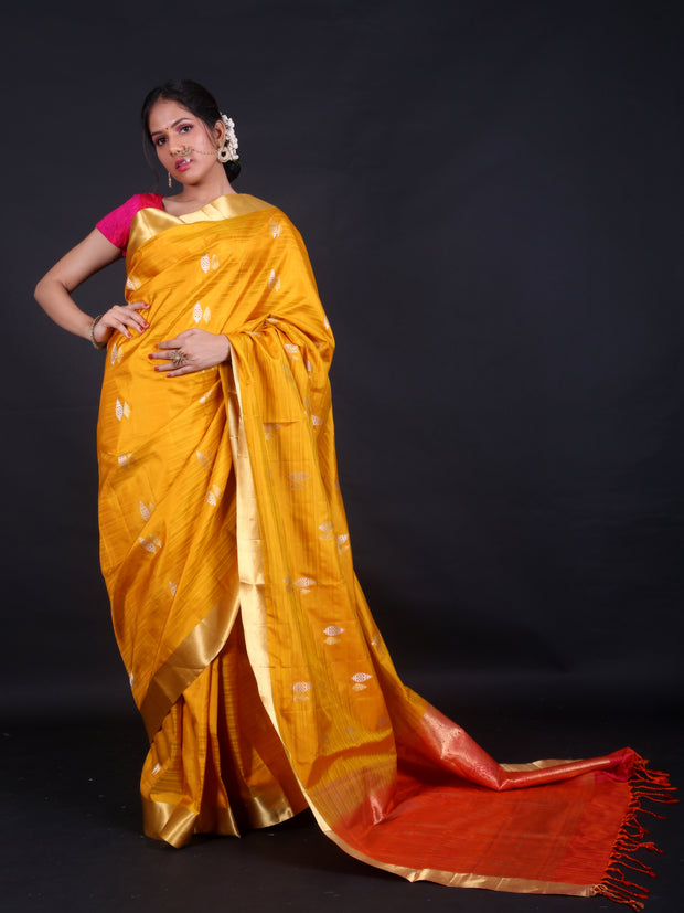 Signoraa Mustard South Silk Zari Gold Butti Saree – KSL02934M