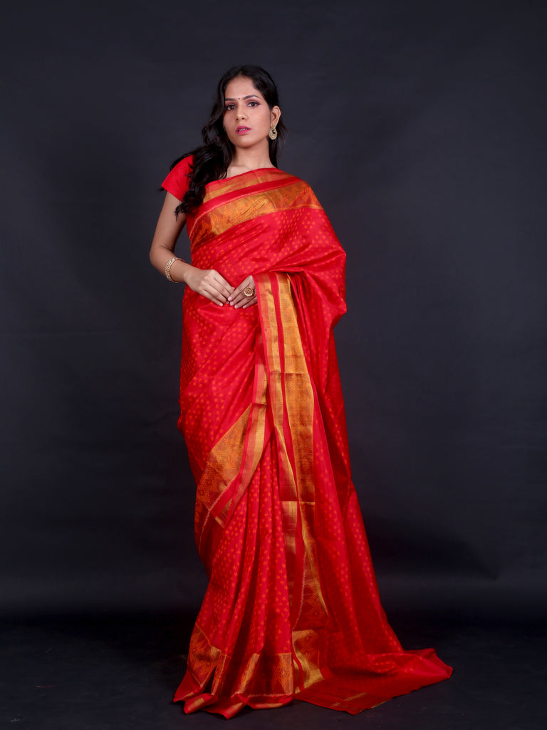 Reddish Pink Coloured Kanchipuram Silk Saree With designer Border