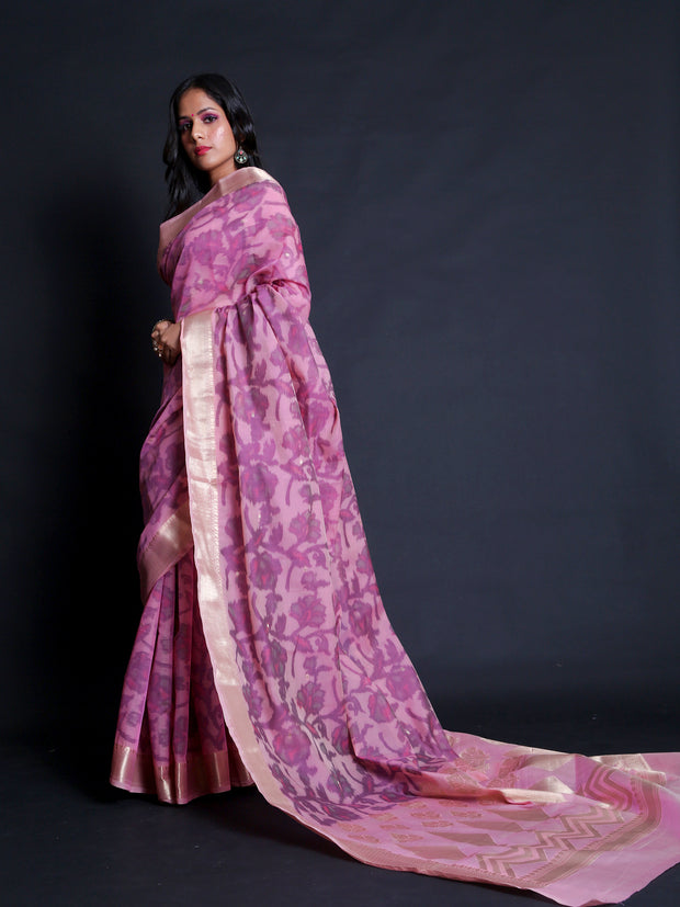 Signoraa Pink Silk Cotton Handloom Saree – CCC02254