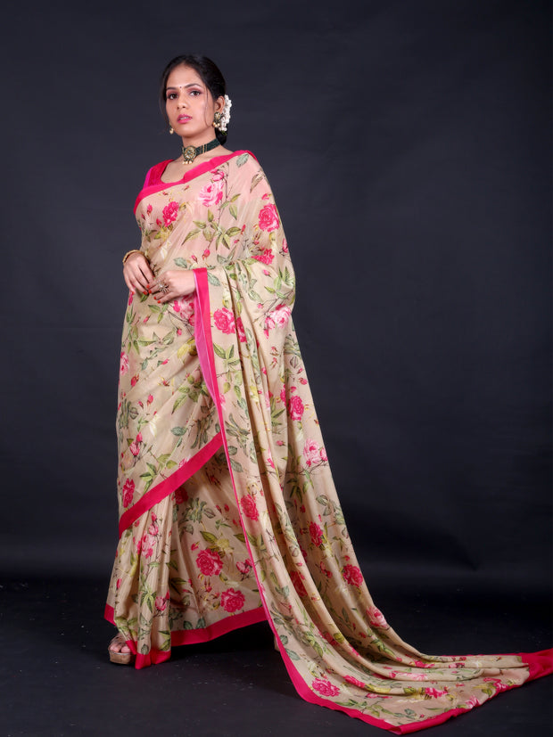 Signoraa Beige Crepe Digital Print Saree – CRP00936