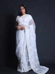 Signoraa White Fancy Organza Embroidery Saree – EMB03235