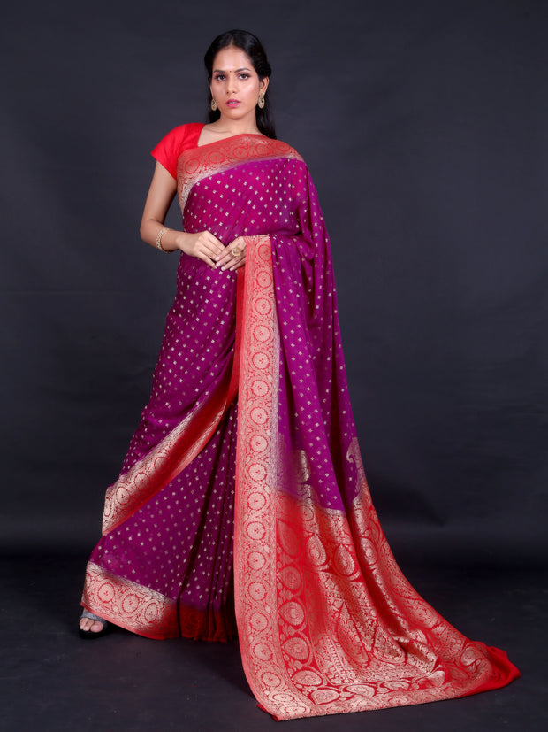 Signoraa Magenta Khadi Georgette Butti Saree – BLN00762