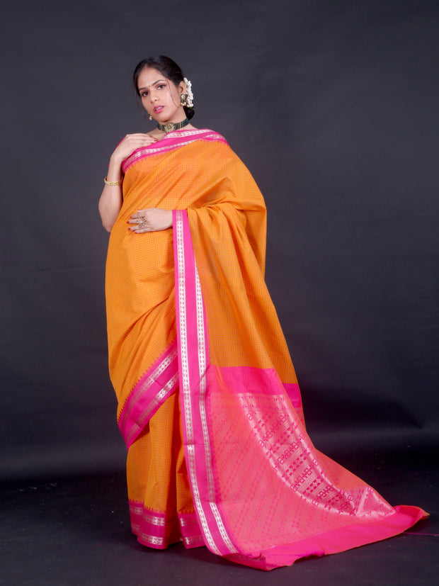 Signoraa Mustard South Cotton Chettinad Checks Saree – CCC02260