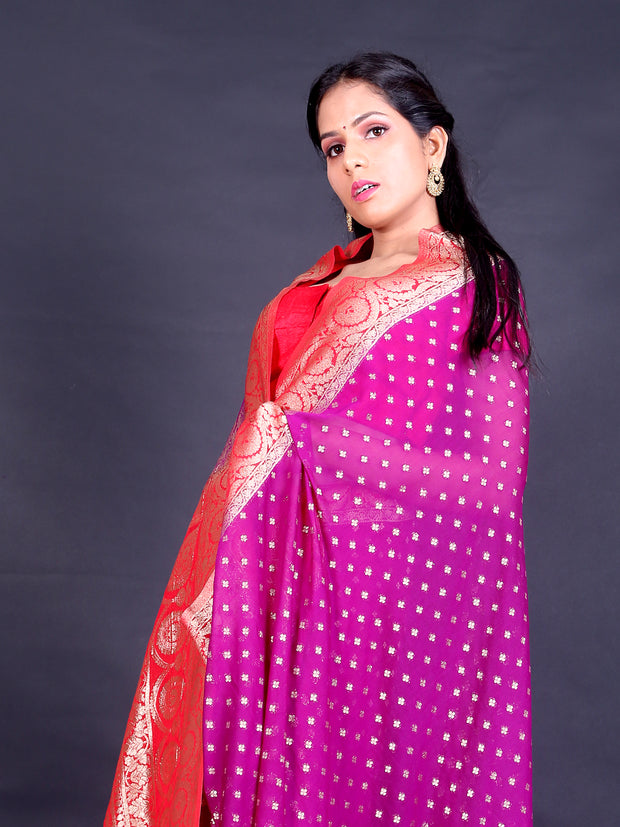 Signoraa Magenta Khadi Georgette Butti Saree – BLN00762