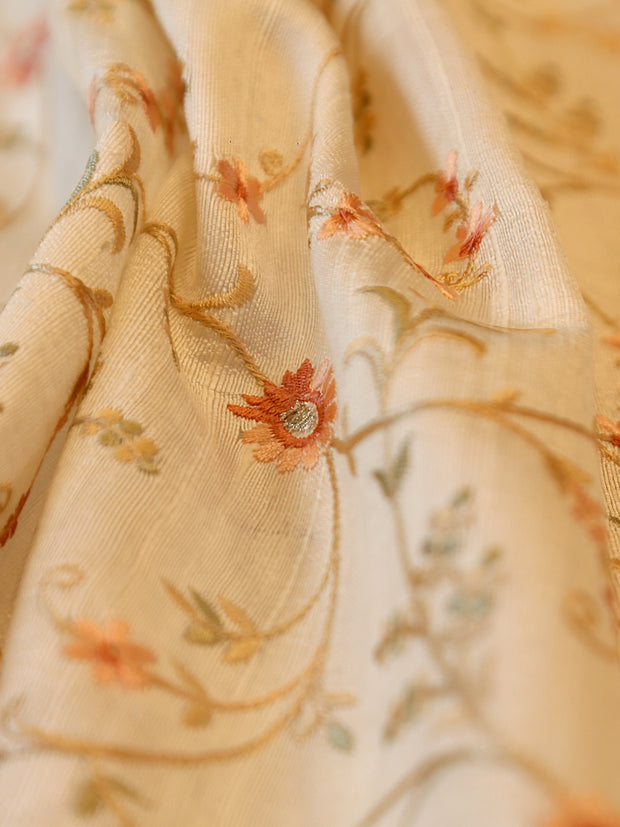 Signoraa Dupion Silk Flower Embroidery Fabric – PMT012522W  PMT012522OP