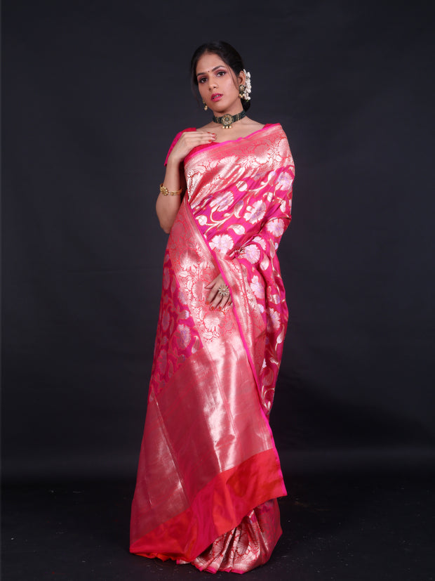 Signoraa Rani Pink Banarasi Silk Butti Saree – BSK09962