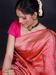 Signoraa Pink Banarasi Silk Mango Brocade Saree – BSK010090