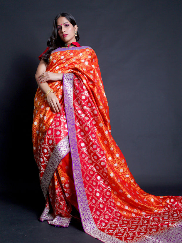 Signoraa Red Banarasi Silk Zari Handloom Saree – BSK08743