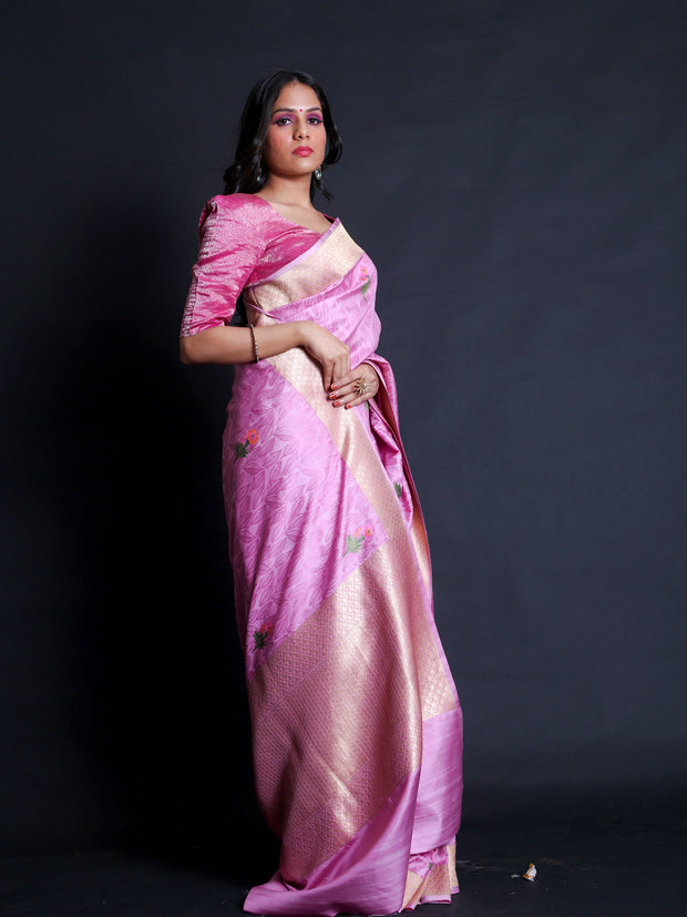 Signoraa Pink Zari Banarasi Silk Handloom Saree – BSK09716