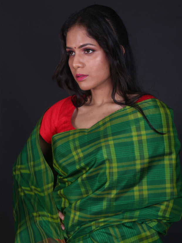 Signoraa Green Kanjivaram Silk Checks Saree – KSL02576