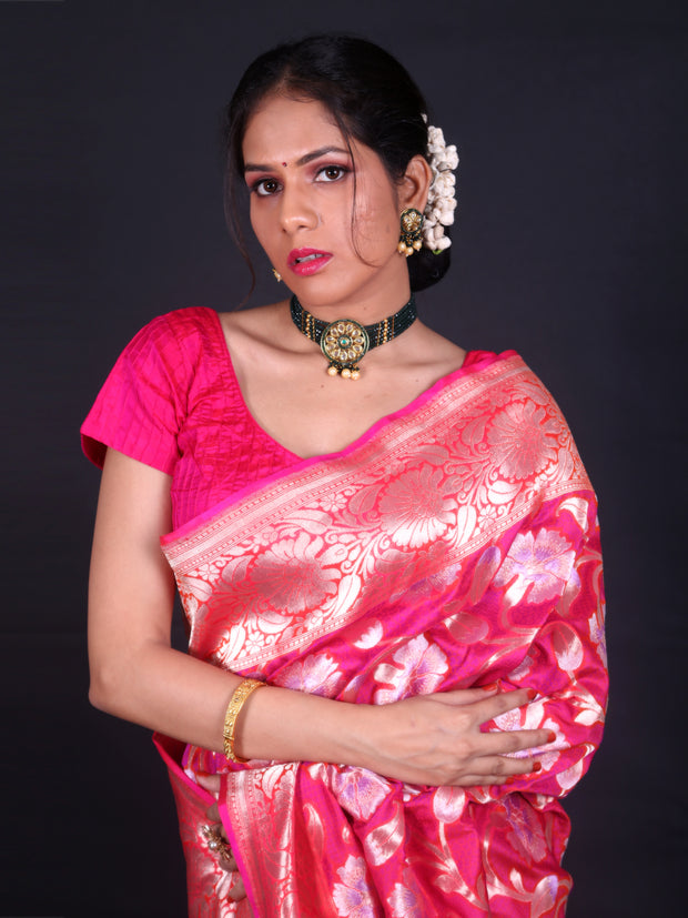 Signoraa Rani Pink Banarasi Silk Butti Saree – BSK09962