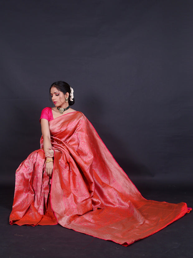 Signoraa Pink Banarasi Silk Mango Brocade Saree – BSK010090