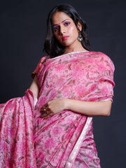 Signoraa Pink Organza Printed Handloom Saree – FCT01026