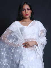 Signoraa White Fancy Organza Embroidery Saree – EMB03235