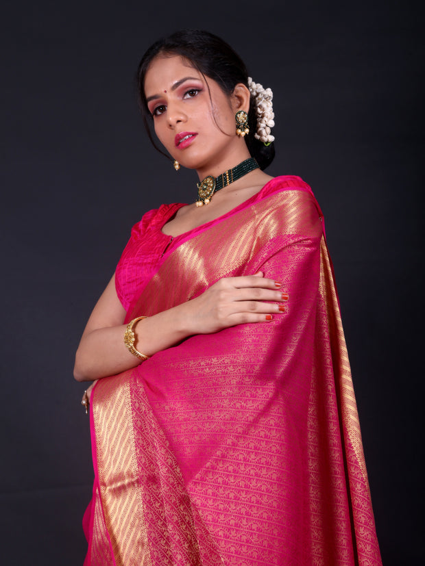 Signoraa Pink Georgette Zari Damask Saree – BLN00753