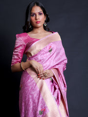 Signoraa Pink Zari Banarasi Silk Handloom Saree – BSK09716