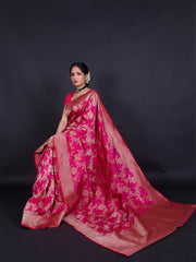 Signoraa Rani Pink Banarasi Silk Leaf Jaal Handloom Saree – BSK09948