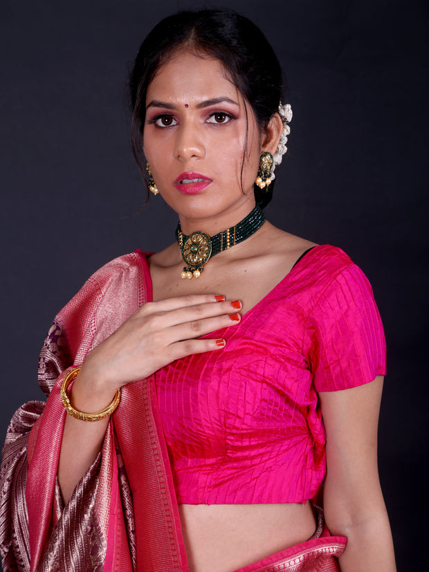Signoraa Purple Banarasi Silk Cotton Stripe Saree – BSK010049